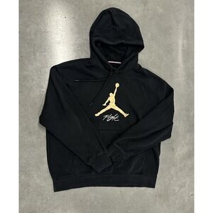 Jordan Jumpman Flight Hoodie Black Gold Logo Men's‎ Size L Pullover Sweatshirt